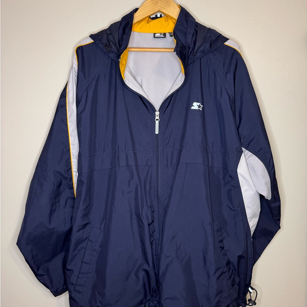 Vintage‎ STARTER Navy and Bright Yellow Jacket with Gray Interior